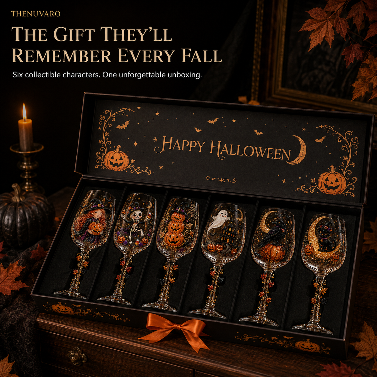 🎃 6-Piece Halloween Decorative Wine Glass Set – Spooky Collectible Goblets